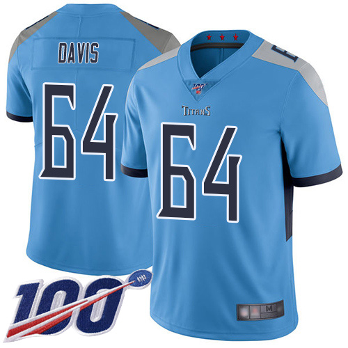 Tennessee Titans Limited Light Blue Men Nate Davis Alternate Jersey NFL Football #64 100th Season Vapor Untouchable->women nfl jersey->Women Jersey